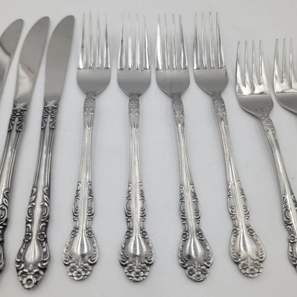 Ekco Eterna Beaumont Stainless Flatware 11pc Set Knives Forks Japan Ornate